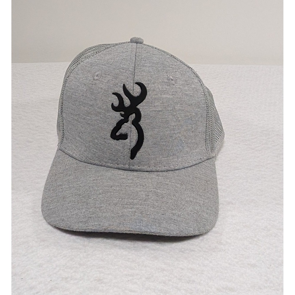 Browning Mens Buckmark Trucker Hat Gray Mesh Snapback Baseball Cap One Size